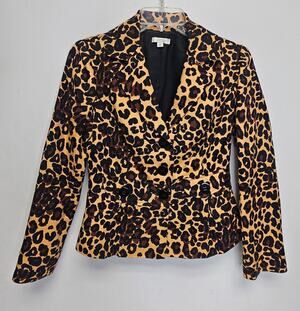 Vintage Caché Womens Black & Brown Leopard Print Blazer-Size 2